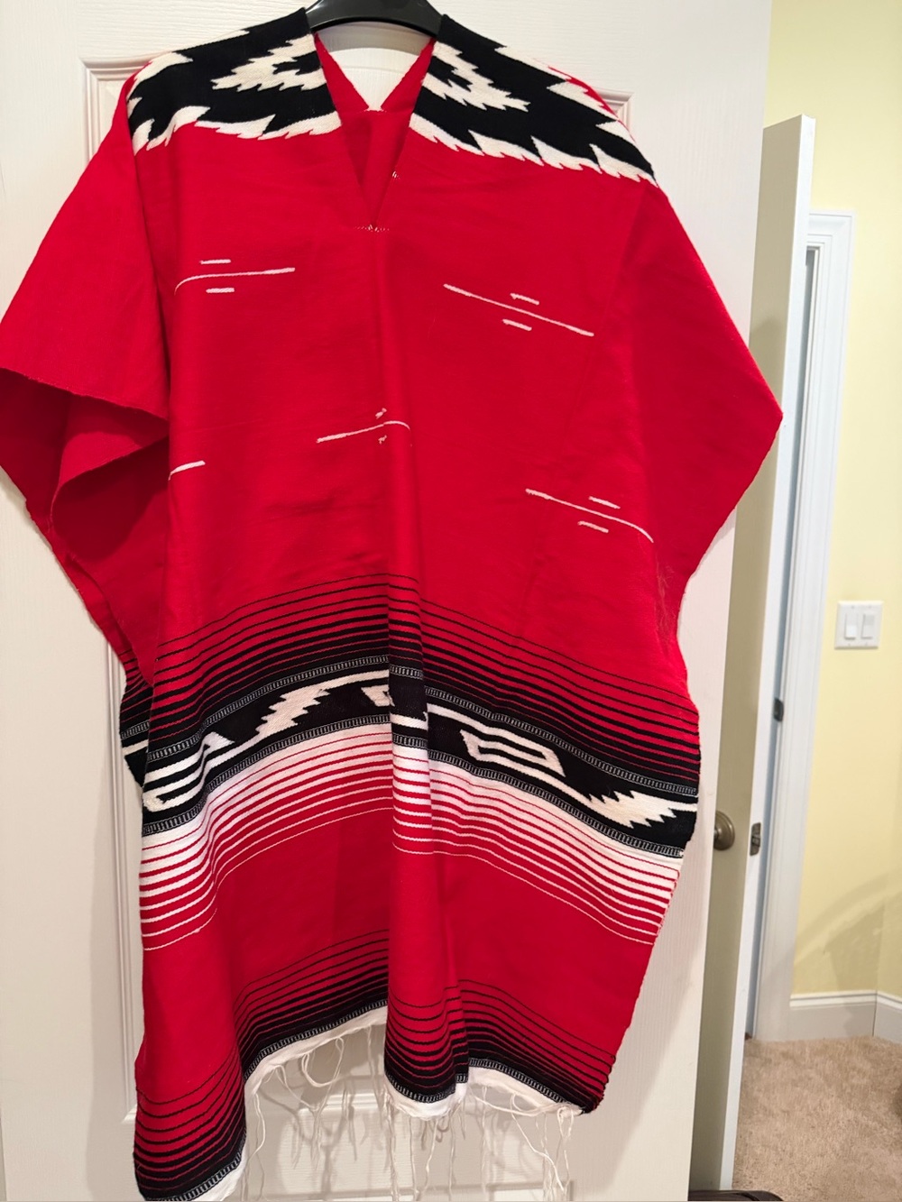 Mexican Red Patterned Poncho Shirt